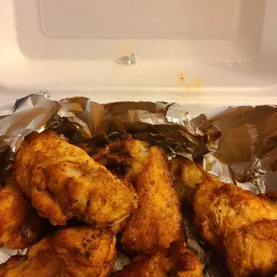 Spicy hot wings.