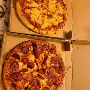 Medium Hawaiian and Pepperoni.