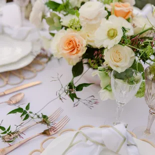 Lovely and lush centerpiece for a spring dinner party.