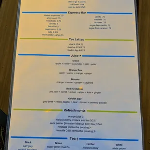 Coffee and juice menu 7/5/20