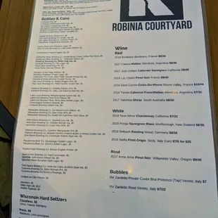 Beer and wine menu 7/5/20