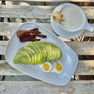 Avocado Toast, bacon, London Fog minus vanilla