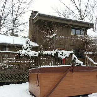 Private hot tub right outside the cabin door.