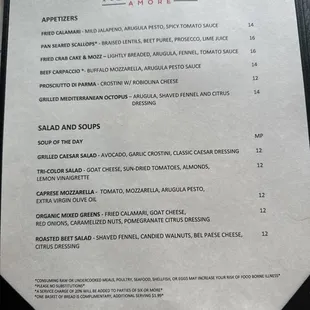 Dinner Menu