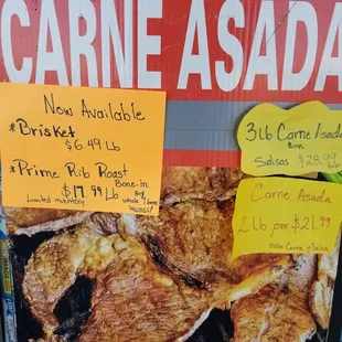 a menu for carne asada