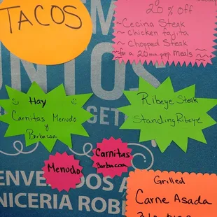 tacos menu