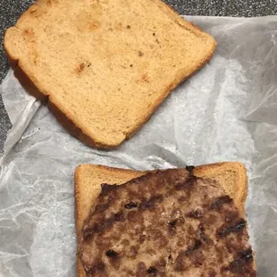 Ordered a burger delivered to my apartment...yes that is a room temp patty on 2 floppy pieces of wheat bread