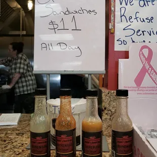 Specialty sauces and good deals; good!