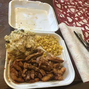 The bbq chicken combo plate. Had no breast roll and it wasn't corn on the cob