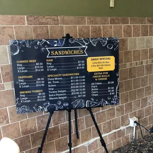 a menu on a blackboard
