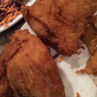 Fried chicken 2 of breast with side and salad bar $10.99.