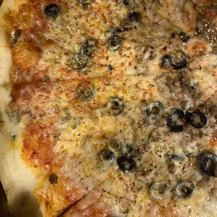Black olive and beef (I added the oregano after being nonplussed). Underdone a bit and needed more toppings.
