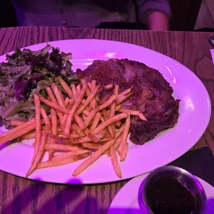 Steak, fries, garden salad.  (Daily special)  Fridays/Saturday
