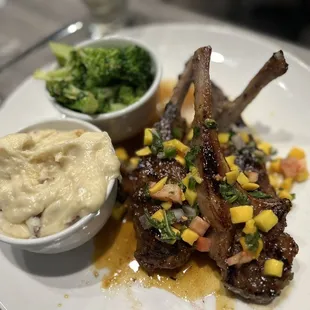 Redskin mashed potatoes, broccoli and popsicles lamb chops