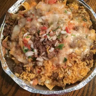 The Ground beef nachos are very good.