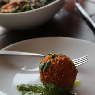 Saffron Arancini with salsa verde