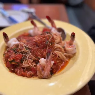 Angel Hair with Fresh Basil , Tomato &amp; Garlic with prawns