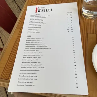 Wine list