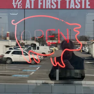 a sign in the window