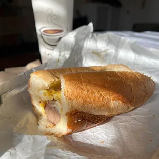 a half eaten sandwich