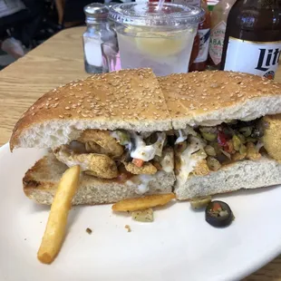 Seafood Muffeletta with shrimp and Catfish Basket