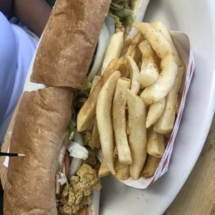 Whole Oyster Poboy and Fries