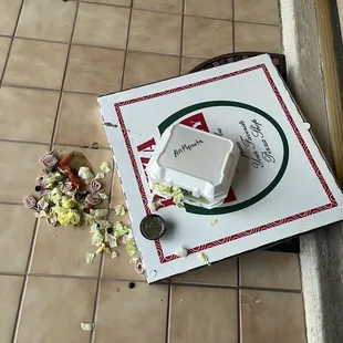 a pizza box on the floor