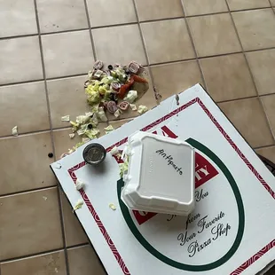 a pizza box with a pizza on it