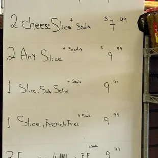 Specials board as seen on 2/23/24