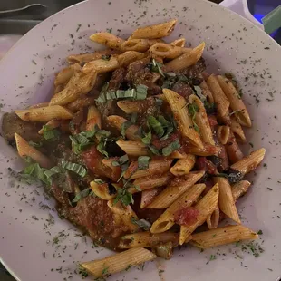 Penne with eggplant, ricotta fresh basil