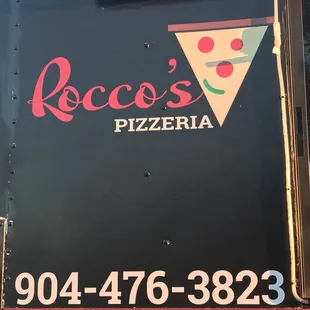 Rocco's logo and phone number...