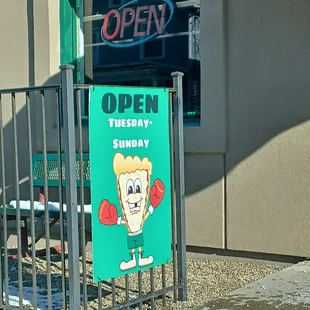 a sign for the open
