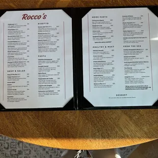 This is the menu for Rocco&apos;s - to go with my review.