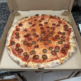 Large pepperoni with 1/2 sausage