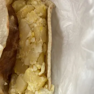 a close up of a breakfast sandwich