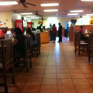 The serving line as viewed from the dining area.
