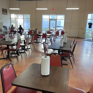tables and chairs in a large room