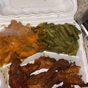 I guess this suppose to a cat fish dinner. I never seen skinny catfish maybe it's frozen fish.