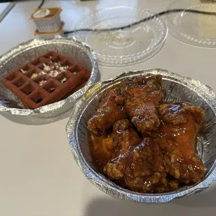 Chicken And Waffles they were nice enough to change my chicken to honey garlic!