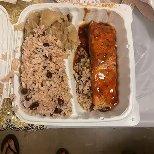 Salmon Dinner Catfish Dinner Potato Salad Rice &amp; Peas