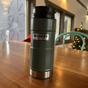 a stainless steel thermos