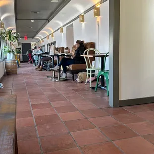 One of the train car coffee shop seating areas