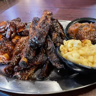 Chicken, pork ribs, Mac and yams