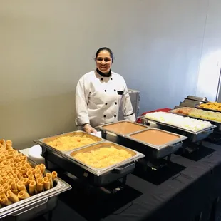 Crunchy Chicken Taquitos, Spanish Rice , Beans, chips, salsas, salad.