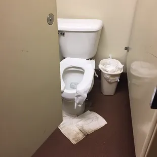 a toilet and trash can