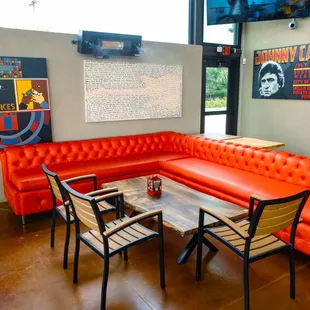 Lounge style couches perfect for hanging out and enjoying music