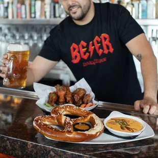 Giant Pretzel &amp; Bier Cheese served up with cold one