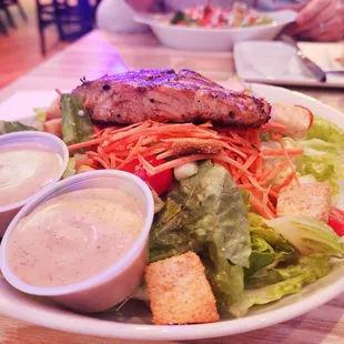 House salad + salmon + caesar dressing