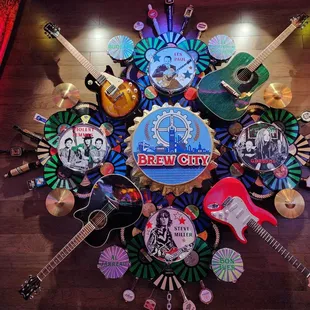 a circular arrangement of guitars