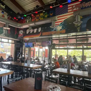 The dining area with the garage doors! Very cool environment!